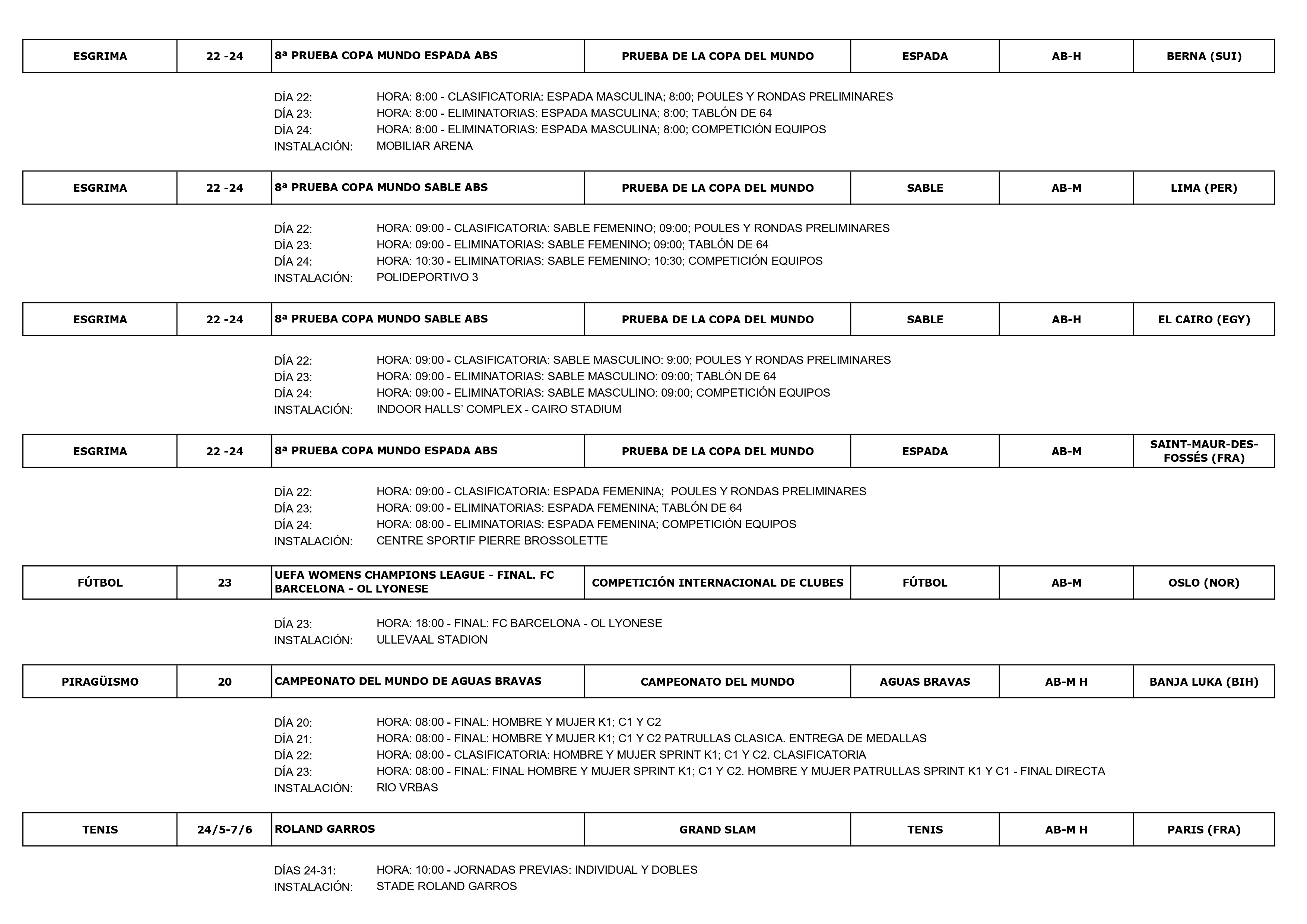 Imagen con el Calendario deportivo del 18 al 24 de mayo 2026_05