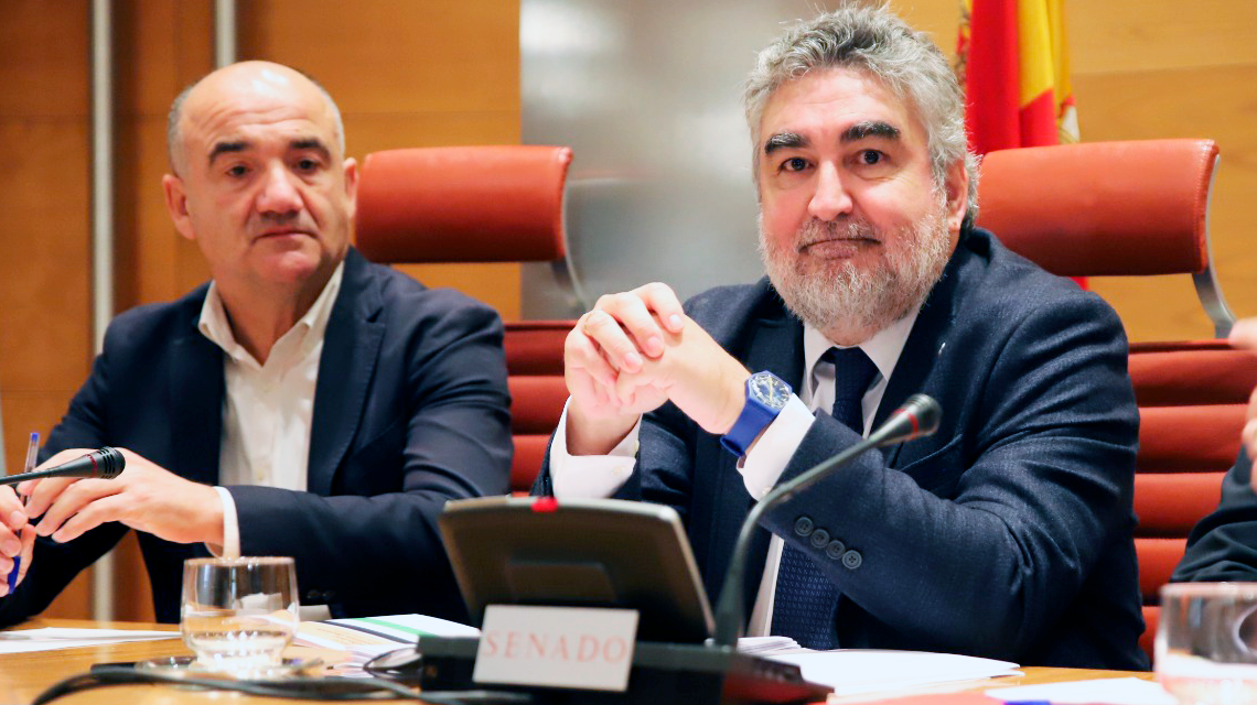 El presidente del CSD, José Manuel Rodríguez Uribes, durante su comparecencia en el Senado